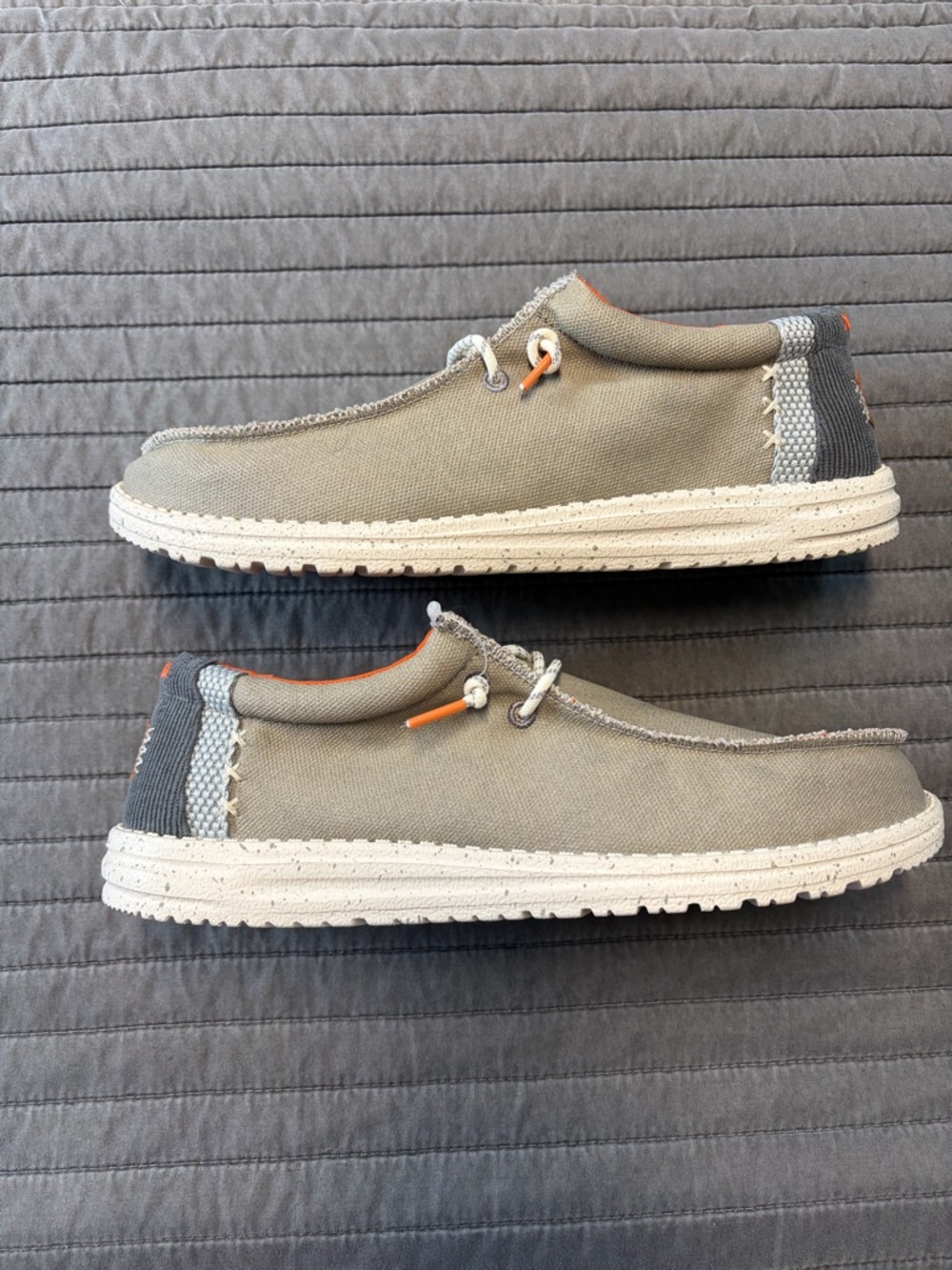 Hey Dude Men's Casual Canvas Slip-Ons in Gray with Orange Lining - Picture 2 of 5